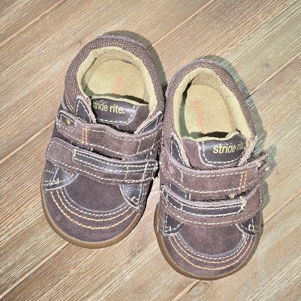Stride Rite Lil Prescott Brown Suede Leather Baby Shoes Size 2M - Picture 2 of 5